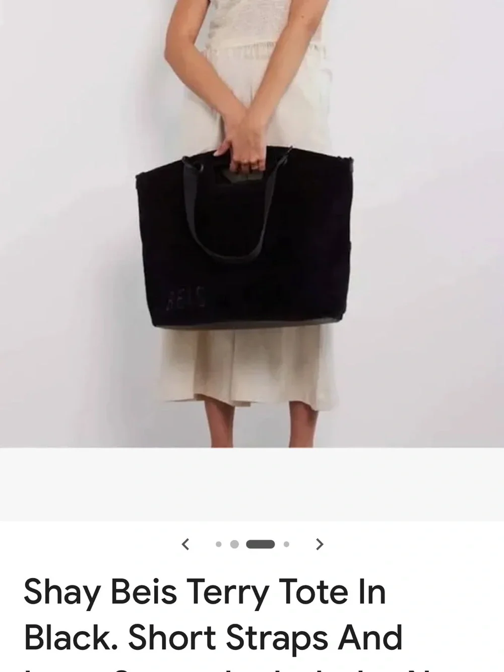 BEIS Black Terry Tote with Dual Top Handles